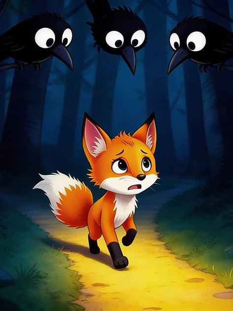 The Curious Fox and crows